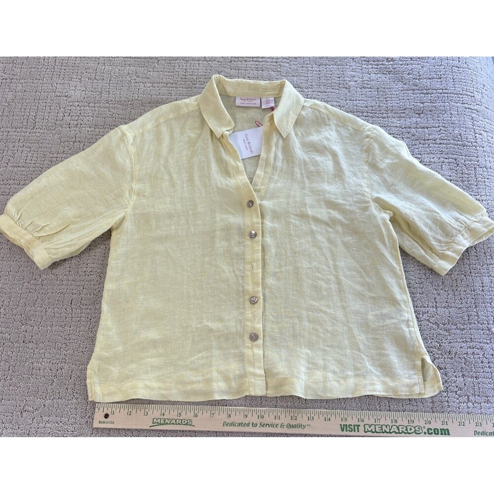 Women Isaac Mizrahi Button Front Yellow Size S/P Linen RN75343. NEW